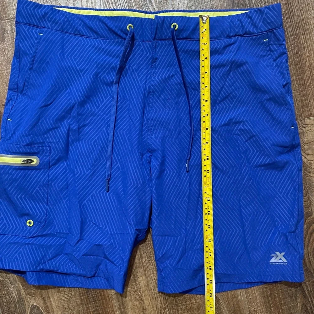 ZeroXposur Mens Blue Geometric Swim Trunks Board Shorts‎ Size Large Cargo Pocket